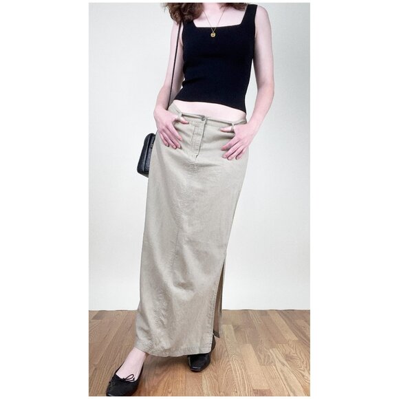 Vintage Linen High or Low Rise Maxi Skirt Straight Column Fit 90s Y2K Euro Girl - Picture 2 of 10